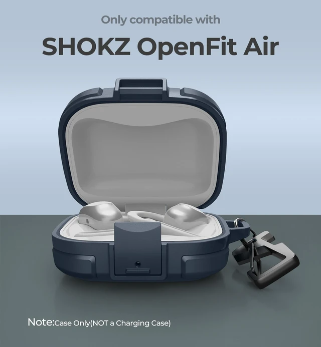 Alt view image 2 of 7 - for SHOKZ OpenFit Air Case with Drop-Proof Lock, Shockproof Rugged Bumper Cases Protective Cover with Carabiner & Keyring & Cleaner Kit Blue