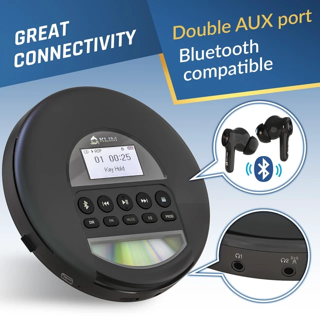Alt view image 7 of 7 - Nomad Portable CD Player, Discman with Headphones, FM Radio Bluetooth | Preloads Seconds of Music Preventing Skips, Delivers Lossless Audio Quality on the Go, Rechargeable Battery - Argent
