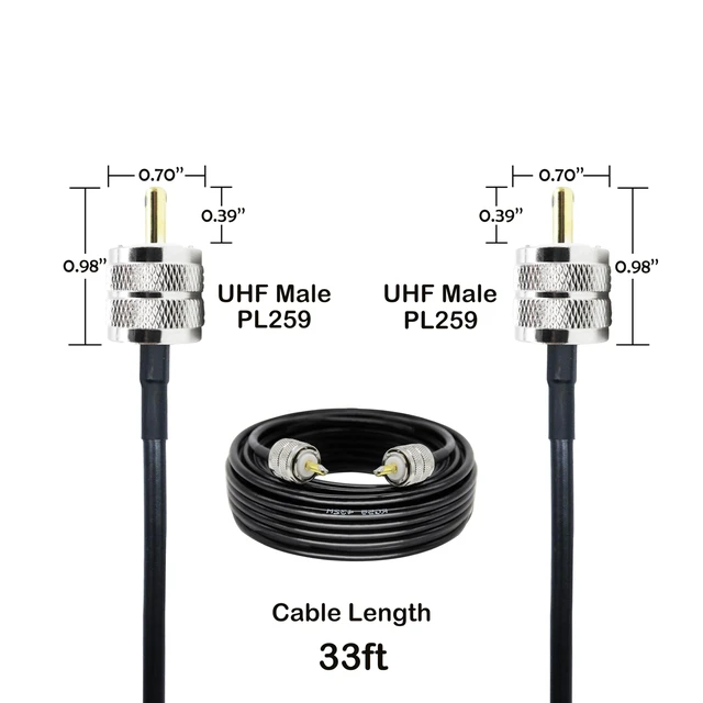 Alt view image 4 of 7 - CB Coax Cable 33 Feet Solid Copper, UHF Male PL-259 to UHF Male PL-259 Low Loss, RG58 Coaxial Cable 50 Ohm Coax for CB Radio, Ham Radio, SWR Meter, Police Scanner, Antenna Tuner (33FT)