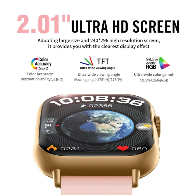Alt view image 2 of 7 - Smart Watches for Men Women, 2.01" HD Screen Fitness Tracker Watch with Blood Pressure/Heart Rate/Sleep Monitor, Smart Watch for Android iOS Phones, IP67 Waterproof Sport Watch (Pink)