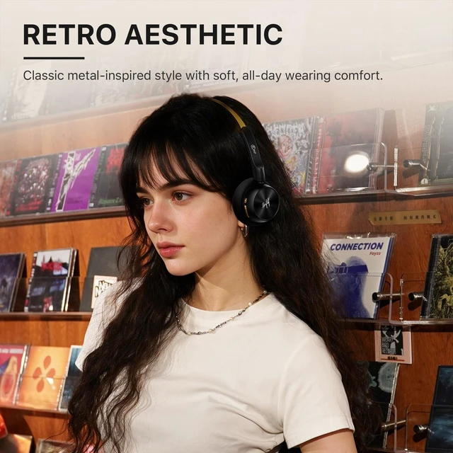 Alt view image 2 of 7 - R1 Retro Wireless Bluetooth Headphones, 60H Playtime, Comfortable Fit 38ms Low Latency, Multipoint Connect, Built-in Mic, App Customize, Multiple Color, Throwback 80s 90s, Daily