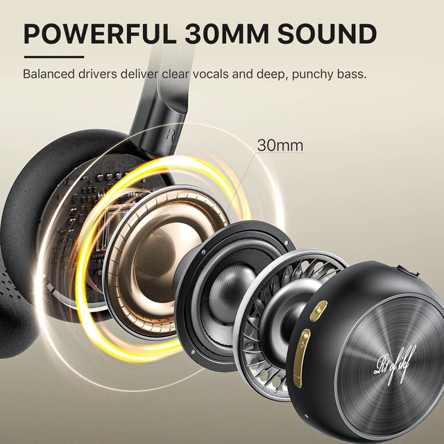 Alt view image 5 of 7 - R1 Retro Wireless Bluetooth Headphones, 60H Playtime, Comfortable Fit 38ms Low Latency, Multipoint Connect, Built-in Mic, App Customize, Multiple Color, Throwback 80s 90s, Daily