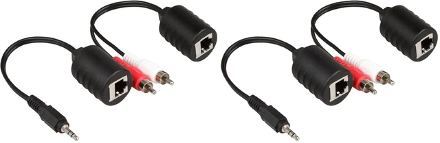 Main image of Stereo DC3.5mm Stereo and RCA Red White Audio Signal Balun Over Cat5/6 Cable (Pack of 2)