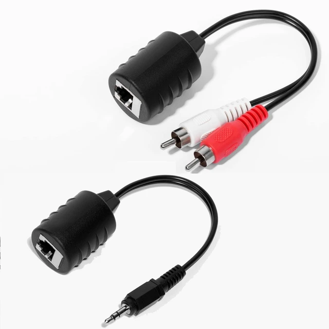 Alt view image 2 of 7 - Stereo DC3.5mm Stereo and RCA Red White Audio Signal Balun Over Cat5/6 Cable (Pack of 2)