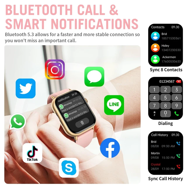 Alt view image 3 of 7 - Smart Watches for Men Women, 2.01" HD Screen Fitness Tracker Watch with Blood Pressure/Heart Rate/Sleep Monitor, Smart Watch for Android iOS Phones, IP67 Waterproof Sport Watch (Pink)