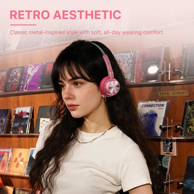 Alt view image 2 of 7 - R1 Retro Wireless Bluetooth Headphones, 60H Playtime, Comfortable Fit