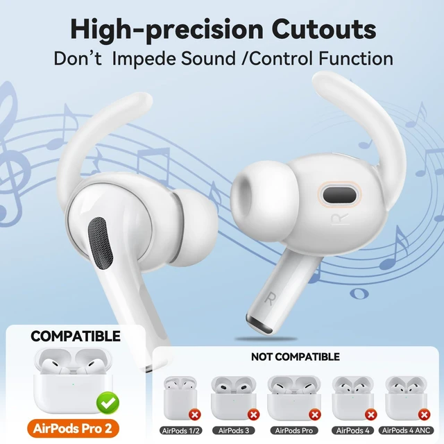 Alt view image 2 of 7 - 4 Paris for AirPods Pro 2 Ear Hooks, Anti-Slip Ear Tips (Transparent) Silicone, Soft, Skin-friendly, Comfortable to Wear, Fits All Ear Shapes, with Cleaning Pen/Carabiner/Storage Pouch