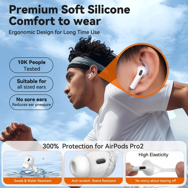 Alt view image 3 of 7 - 4 Paris for AirPods Pro 2 Ear Hooks, Anti-Slip Ear Tips (Transparent) Silicone, Soft, Skin-friendly, Comfortable to Wear, Fits All Ear Shapes, with Cleaning Pen/Carabiner/Storage Pouch