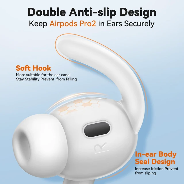 Alt view image 4 of 7 - 4 Paris for AirPods Pro 2 Ear Hooks, Anti-Slip Ear Tips (Transparent) Silicone, Soft, Skin-friendly, Comfortable to Wear, Fits All Ear Shapes, with Cleaning Pen/Carabiner/Storage Pouch