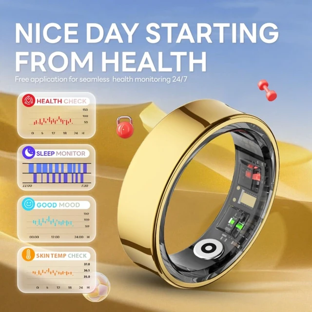 Alt view image 3 of 7 - Smart Ring Men Women, Sleep Monitor&Skin Temperature(Gold, 10) No Subscription Smart Ring with 5ATM Waterproof, Screen-Free Comfort, QRing App, Gesture Control, Cycle Tracking