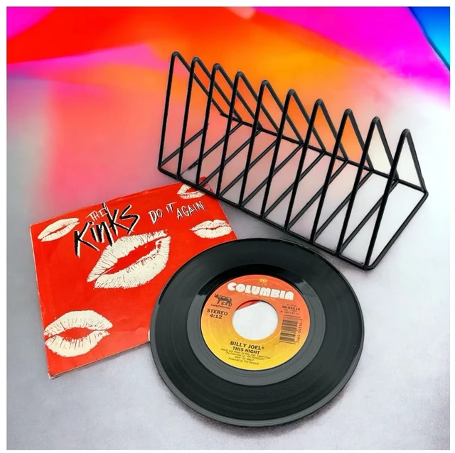 Alt view image 3 of 7 - 45rpm Vinyl Record Storage Rack - Premium 7inch Holder Stand Metal Wire Display Holds up to 50 Album Lp's - Simple and Contemporary Shelf Concept Design for 7" Records