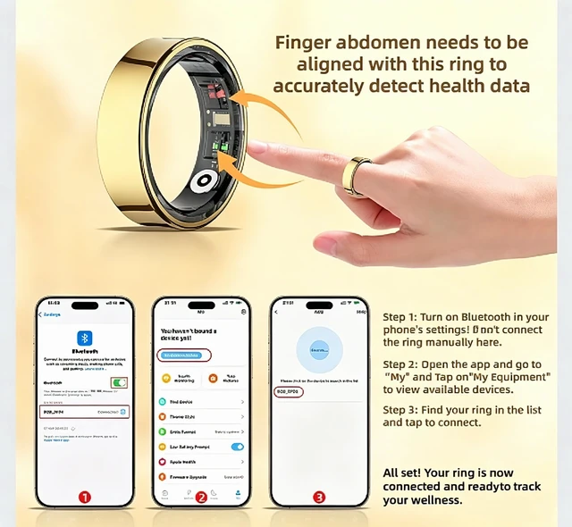 Alt view image 7 of 7 - Smart Ring Men Women, Sleep Monitor&Skin Temperature(Gold, 8) No Subscription Smart Ring with 5ATM Waterproof, Screen-Free Comfort, QRing App, Gesture Control, Cycle Tracking