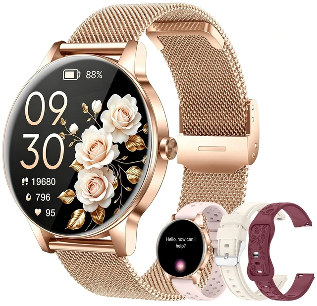 Main image of Smart Watch for Women, 1.27"Fitness Tracker with IP68, 4Bands, iOS/Android Bluetooth Call & Answer, 130+ Sports Modes with Heart Rate/Sleep Monitor, Round Rose Gold Watch for Gift