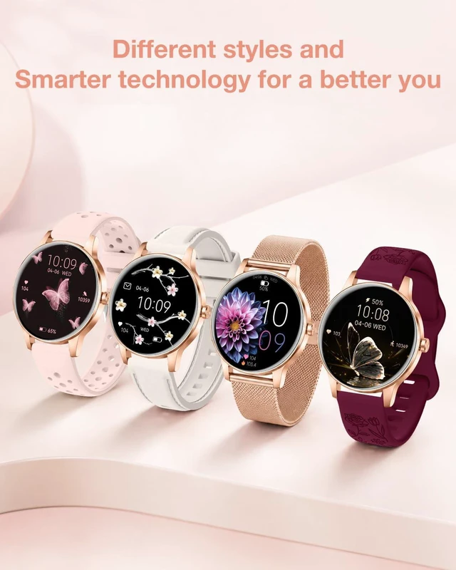 Alt view image 7 of 7 - Smart Watch for Women, 1.27"Fitness Tracker with IP68, 4Bands, iOS/Android Bluetooth Call & Answer, 130+ Sports Modes with Heart Rate/Sleep Monitor, Round Rose Gold Watch for Gift