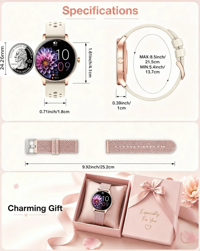 Alt view image 6 of 7 - Smart Watch for Women, Round 1.27" HD Fitness Tracker, Answer/Make Calls, 130+ Sports Modes, Heart Rate/Sleep Monitor, IP68 Waterproof, Compatible with iOS & Android