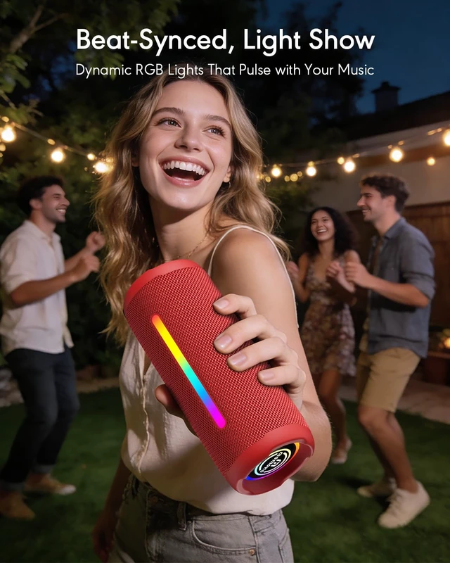 Alt view image 3 of 7 - Portable Bluetooth Speaker, IPX7 Waterproof Wireless Speaker, 30W Loud Stereo Sound with Deep Bass, Bluetooth 5.4, EQ Mode for Home/Outdoor/Travel, Birthday Gifts for Adults Men Women Teen (Red)