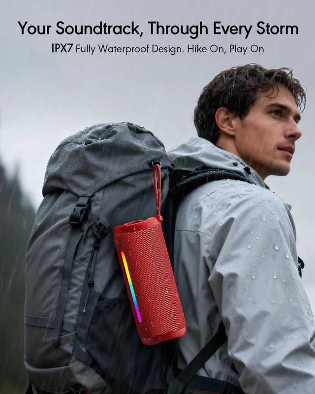 Alt view image 4 of 7 - Portable Bluetooth Speaker, IPX7 Waterproof Wireless Speaker, 30W Loud Stereo Sound with Deep Bass, Bluetooth 5.4, EQ Mode for Home/Outdoor/Travel, Birthday Gifts for Adults Men Women Teen (Red)