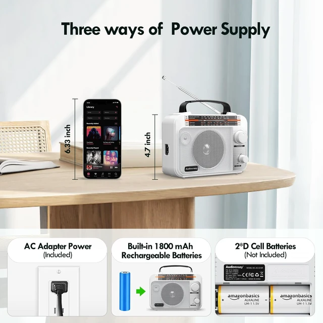 Alt view image 3 of 7 - AM/FM/SW1-2 Shortwave Transistor Radio, AC or Battery Operated Transistor Radio with Best Reception, Big Speaker, Precise Tuning Knob, Aux In, 3.5Mm Earphone Jack