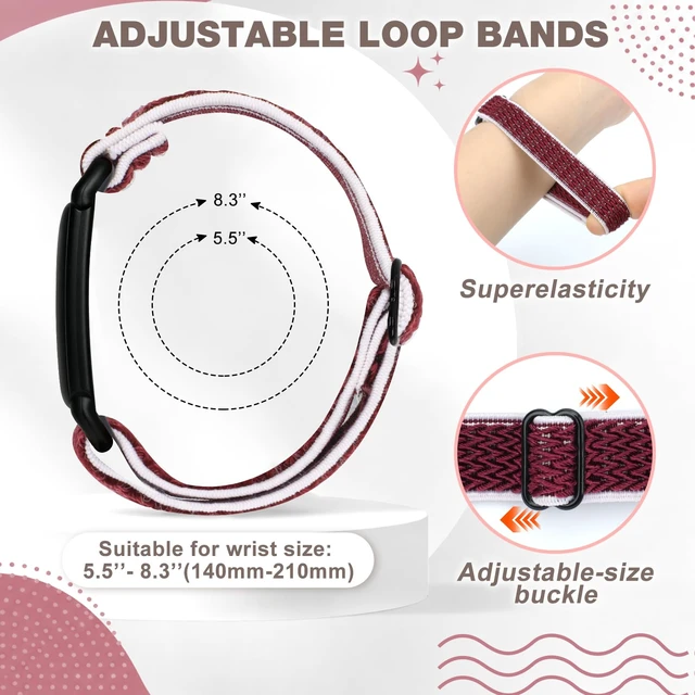 Alt view image 4 of 7 - Elastic Bands Compatible with Google Fitbit Air Watch Bands, 5 Pack Adjustable Nylon Loop Sport Straps Replacement Wristband for Fitbit Air Women Men