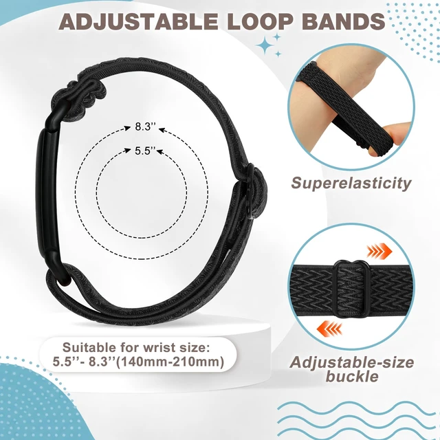 Alt view image 4 of 7 - Elastic Bands Compatible with Google Fitbit Air Watch Bands, 5 Pack Adjustable Nylon Loop Sport Straps Replacement Wristband for Fitbit Air Women Men
