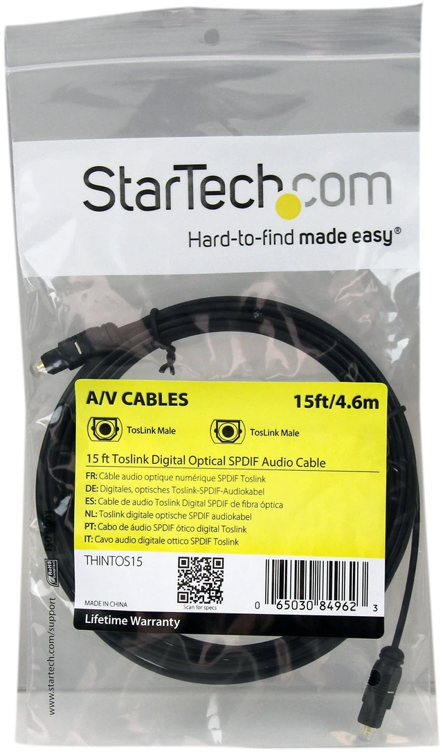 Alt view image 3 of 3 - 15 ft Thin Toslink Digital Optical SPDIF Audio Cable - 15ft / 15 Feet Optical Audio Cable (THINTOS15),Black