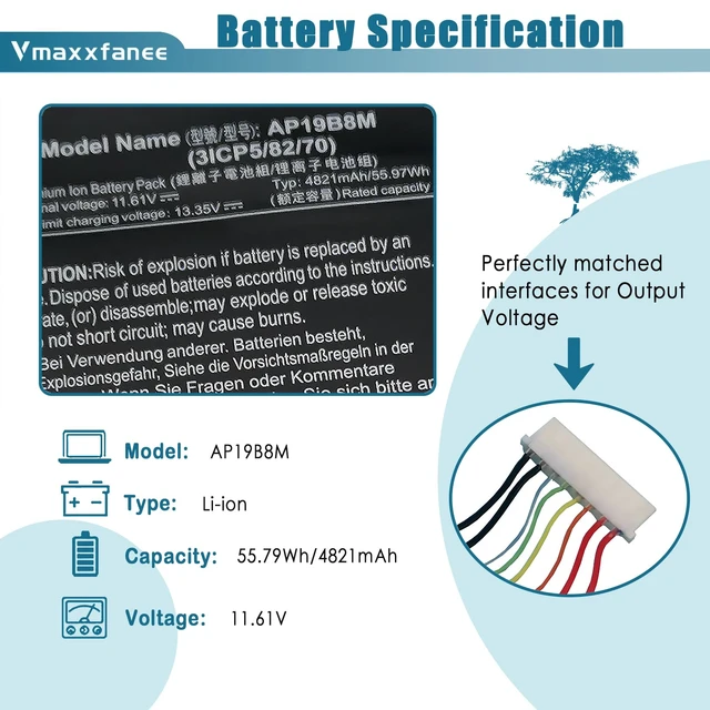 Alt view image 2 of 7 - AP19B8M 55.97Wh Laptop Battery for Acer Swift 3 SF314-59 SF314-59-78Z8 SF314-59-56F2 TravelMate P4 TMP414-51 TMP414-51-54HA Porsche Design Book RS AP714-51GT-75VS Series Notebook KT0030G024
