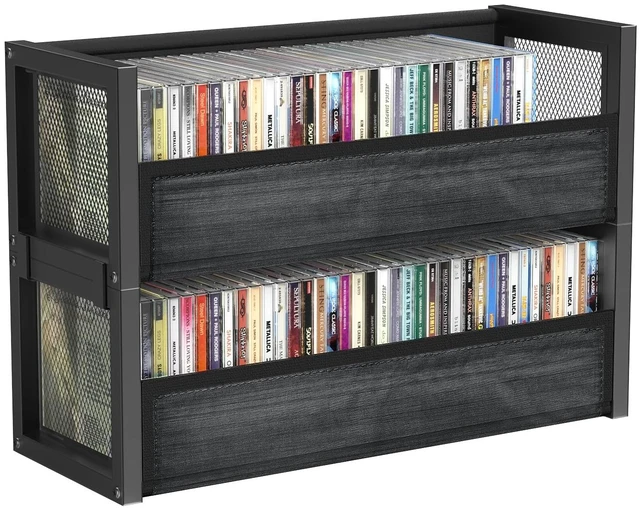 Main image of Stackable CD Storage Cases Box Fits 80 CDs (Black, 2 PCS) Dual magnets on front flap, Stacking L-shaped brackets, Non-slip pad, for Tower and Cabinet, Holder Rack for Large-capacity