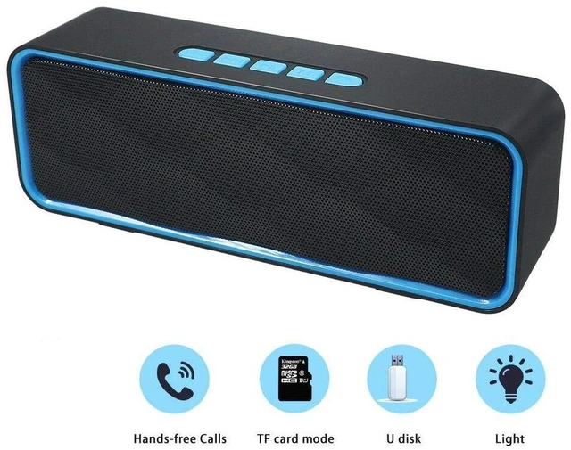 Alt view image 4 of 7 - Wireless Bluetooth Speaker with AUX/USB/TF Card Slot, Outdoor Portable Stereo Speaker with HD Audio, Enhanced Bass, Dual-Driver, Handsfree Calling, FM Radio for Travel, Party (Blue)