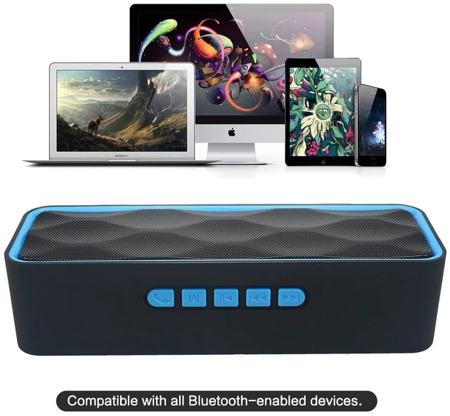 Alt view image 5 of 7 - Wireless Bluetooth Speaker with AUX/USB/TF Card Slot, Outdoor Portable Stereo Speaker with HD Audio, Enhanced Bass, Dual-Driver, Handsfree Calling, FM Radio for Travel, Party (Blue)