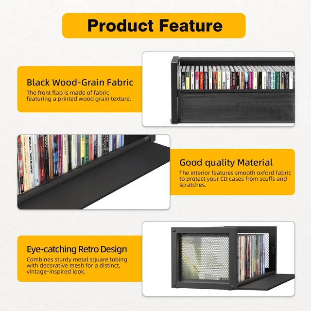 Alt view image 7 of 7 - Stackable CD Storage Cases Box Fits 80 CDs (Black, 2 PCS) Dual magnets on front flap, Stacking L-shaped brackets, Non-slip pad, for Tower and Cabinet, Holder Rack for Large-capacity