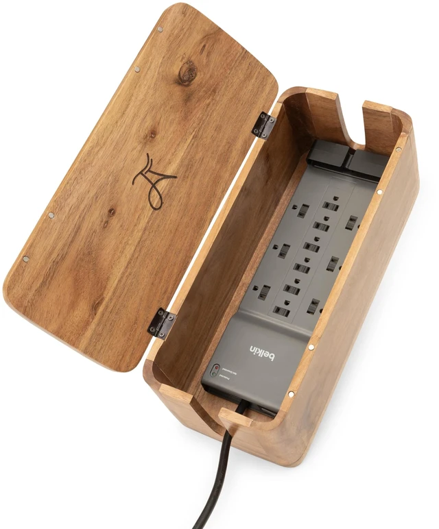Main image of Extra Large Cable Management Box, Power Strip & Cord Hider, Desk Organizer Acacia Wood, Cable Organizer, Rustic Style, Modern Design, Desktop Storage