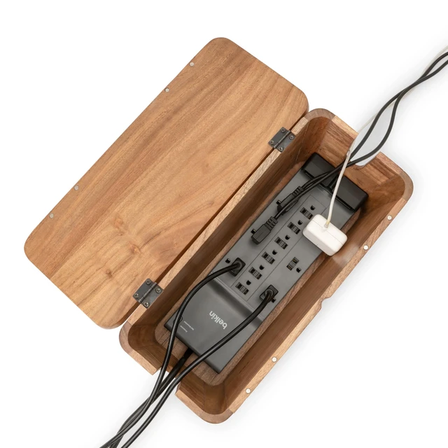 Alt view image 6 of 7 - Extra Large Cable Management Box, Power Strip & Cord Hider, Desk Organizer Acacia Wood, Cable Organizer, Rustic Style, Modern Design, Desktop Storage