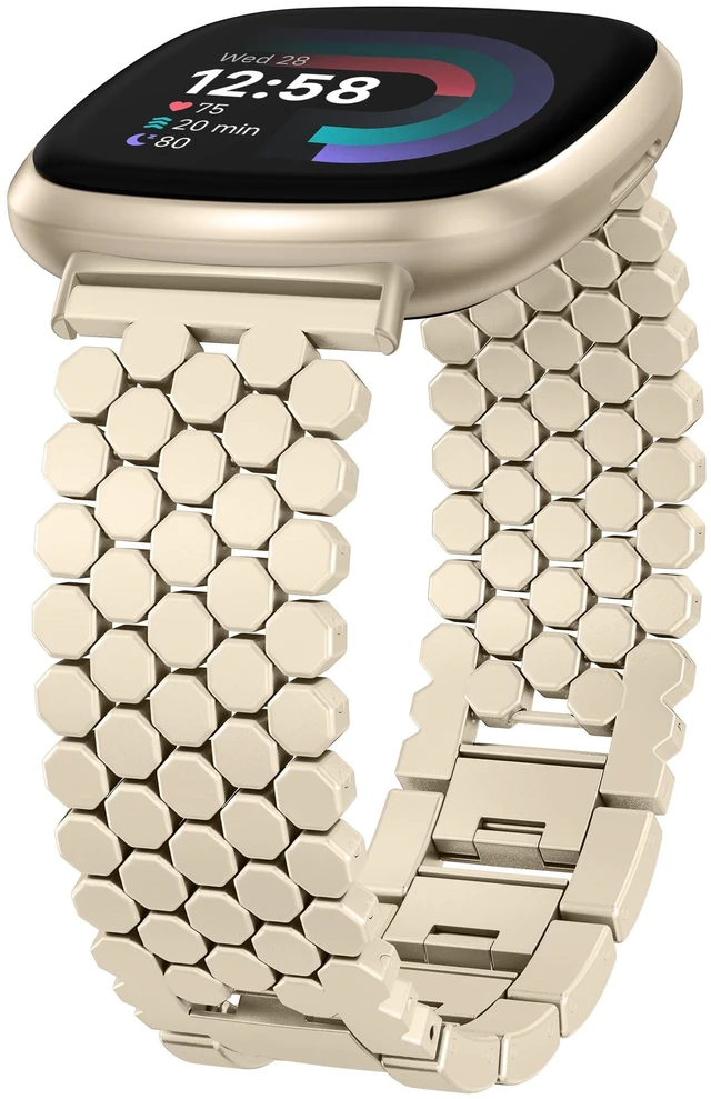 Main image of Metal Bands Compatible with Fitbit Sense 2/Versa 4/Versa 3/Sense Bands Women, Dressy Stainless Steel Chain Honeycomb Designer Luxury Chic Link Bracelet Wristband Replacement Strap for Versa 4