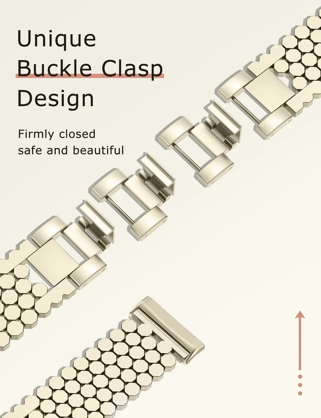 Alt view image 3 of 6 - Metal Bands Compatible with Fitbit Sense 2/Versa 4/Versa 3/Sense Bands Women, Dressy Stainless Steel Chain Honeycomb Designer Luxury Chic Link Bracelet Wristband Replacement Strap for Versa 4