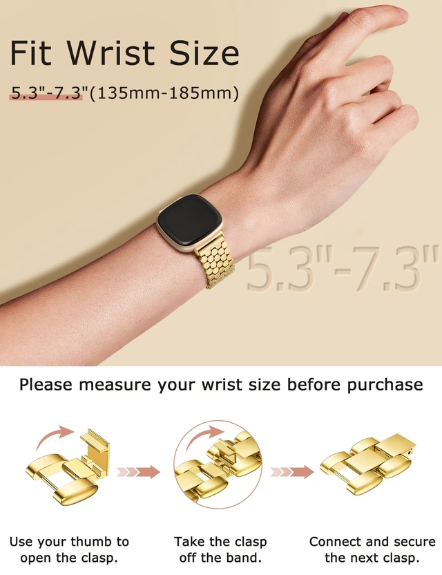 Alt view image 2 of 6 - Metal Bands Compatible with Fitbit Sense 2/Versa 4/Versa 3/Sense Bands Women, Dressy Stainless Steel Chain Honeycomb Designer Luxury Chic Link Bracelet Wristband Replacement Strap for Versa 4