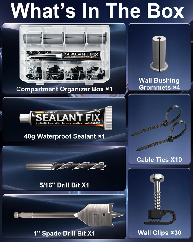 Alt view image 4 of 7 - Starlink Cable Routing Kit Wall Pass Through Grommet Mounting Kit Includes 1" Spade Bit & 5/16" Bit, wire clips and cable ties. Fits Starlink Gen 2/3 & Mini Dish for Ethernet installation