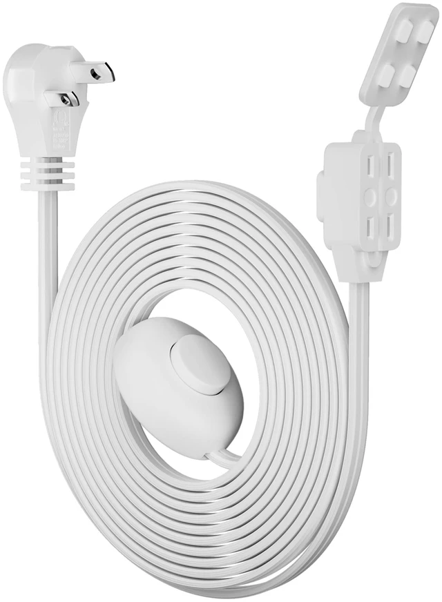Main image of 2 Prong 3 Outlets Flat Plug Extension Cord 20 FT with Foot Switch & Safety Cover for Floor Lamp & Christmas Light & Appliance 16AWG 125V 13A Pedal On/Off Inline Push Switch Step On Power Cord-White
