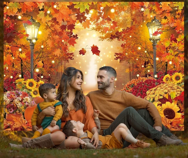 Alt view image 2 of 7 - Fall Photo Backdrop Autumn Pumpkins Maple Leaves Forest Scenery Background 8x6ft Autumn Harvest Photography Backdrop,Fall Thanksgiving Day Friendsgiving Party Decorations Banner Booth Props