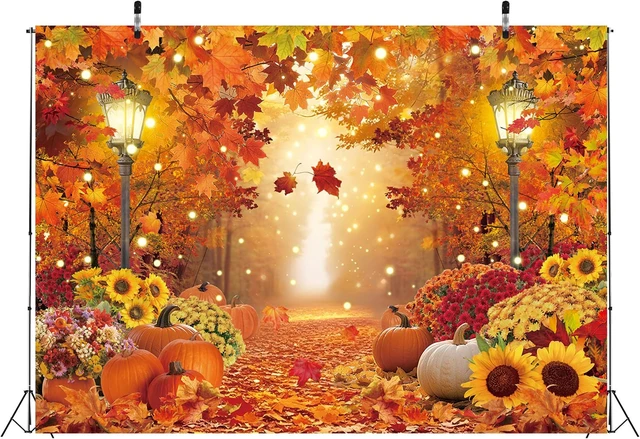 Alt view image 5 of 7 - Fall Photo Backdrop Autumn Pumpkins Maple Leaves Forest Scenery Background 8x6ft Autumn Harvest Photography Backdrop,Fall Thanksgiving Day Friendsgiving Party Decorations Banner Booth Props