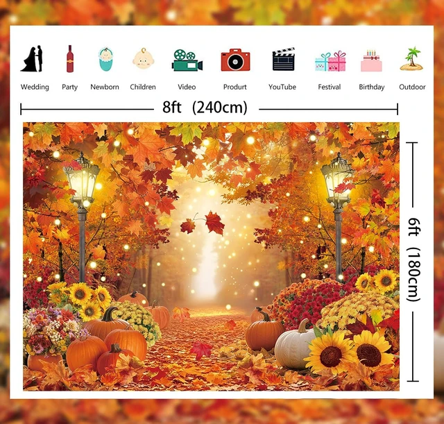 Alt view image 6 of 7 - Fall Photo Backdrop Autumn Pumpkins Maple Leaves Forest Scenery Background 8x6ft Autumn Harvest Photography Backdrop,Fall Thanksgiving Day Friendsgiving Party Decorations Banner Booth Props