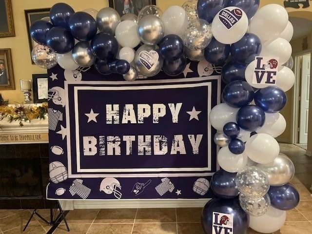 Alt view image 2 of 7 - Football Backdrop for Birthday Party Navy Blue Helmet Cowboy Background 8x6ft Football Happy Birthday Party Decorations Banner, Football Theme Backdrop, Sports Fans Party Supplies Photo Props
