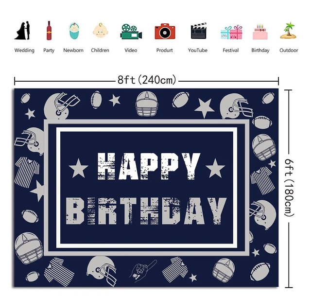 Alt view image 6 of 7 - Football Backdrop for Birthday Party Navy Blue Helmet Cowboy Background 8x6ft Football Happy Birthday Party Decorations Banner, Football Theme Backdrop, Sports Fans Party Supplies Photo Props