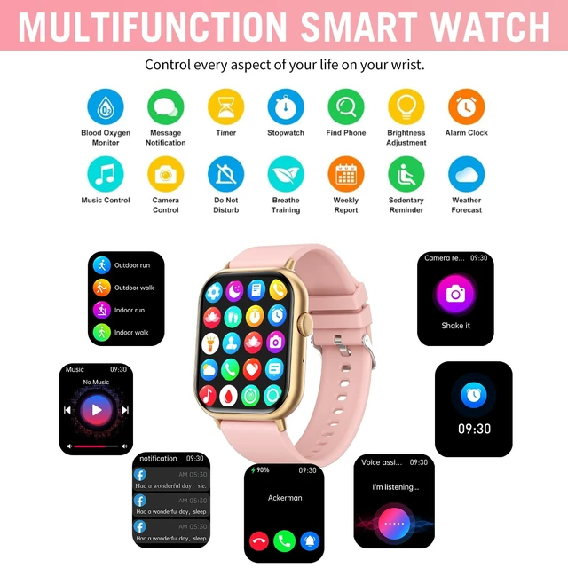 Alt view image 6 of 7 - Smart Watches for Men Women, 2.01" HD Screen Fitness Tracker Watch with Blood Pressure/Heart Rate/Sleep Monitor, Smart Watch for Android iOS Phones, IP67 Waterproof Sport Watch (Pink)