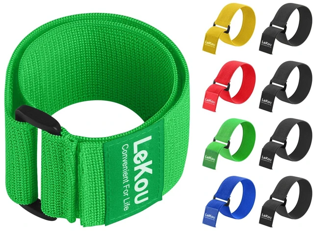 Main image of Elastic Cinch Straps 2" x 18" (8 Pack), Stretchy Hook and Loop Storage Straps Hook and Loop Cinch Strap with Buckle - Bicycle, Truck, Boat Extension Cords, Ropes, Hoses Garage & RV Organization