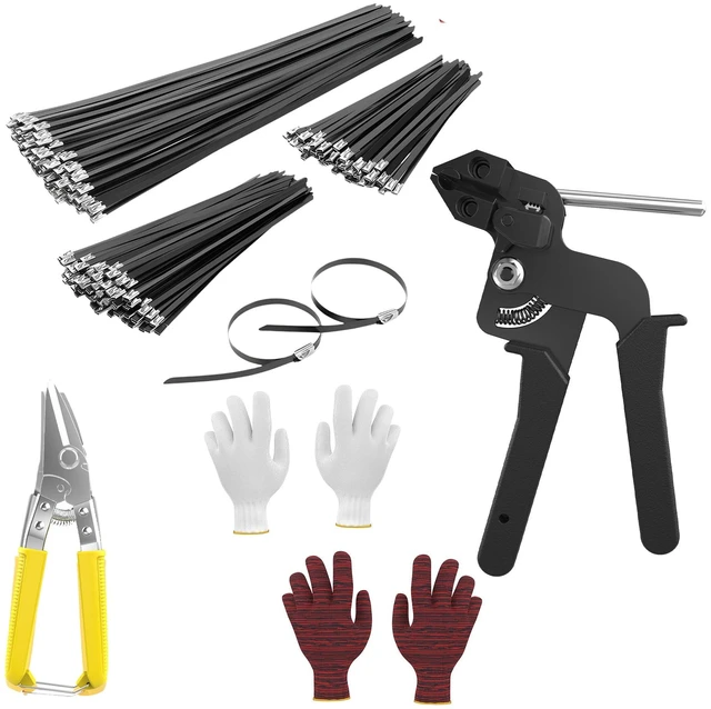 Main image of Stainless Steel Zip Ties Kit, 306 Pack Metal Cable Ties, Black 304 Epoxy Coated, Includes 6", 8" & 11.8" Ties With Plier, Scissor, Pair-Red Gloves, Pair-White Gloves, Bag, 1 Screw Driver