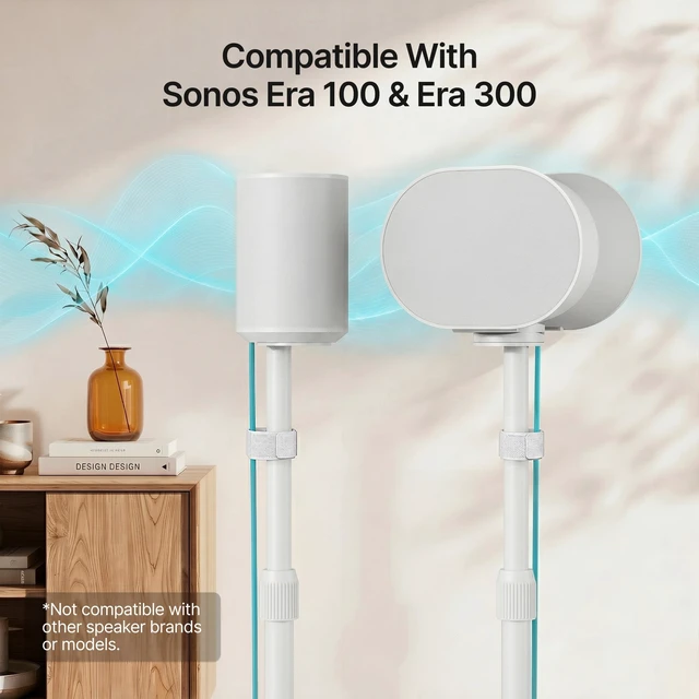 Alt view image 2 of 7 - Speaker Stands Pair for Sonos Era 100, 100 SL, 300, External Cable, White 31.4"42" lockable height, Only compatible with Sonos Era Series,External cable management with securing straps