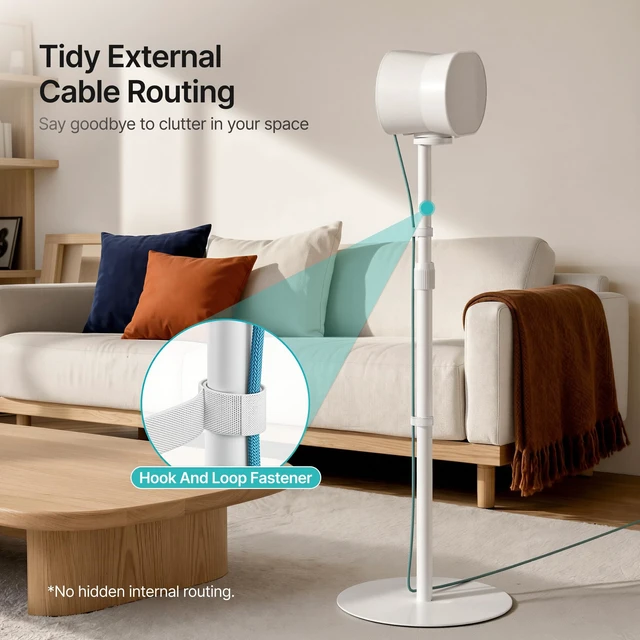 Alt view image 3 of 7 - Speaker Stands Pair for Sonos Era 100, 100 SL, 300, External Cable, White 31.4"42" lockable height, Only compatible with Sonos Era Series,External cable management with securing straps