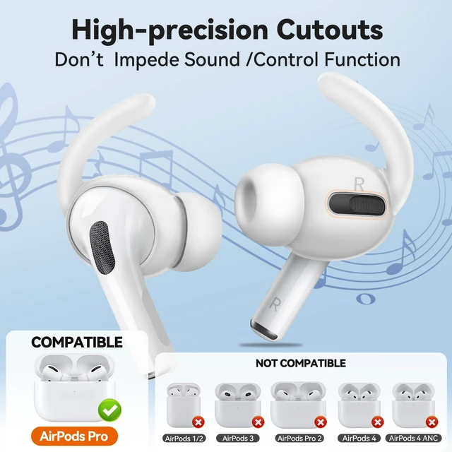 Alt view image 2 of 7 - 4 Paris for AirPods Pro 1 Ear Hooks, Anti-Slip Ear Tips (Transparent) Silicone, Soft, Skin-friendly, Comfortable to Wear, Fits All Ear Shapes, with Cleaning Pen/Carabiner/Storage Pouch