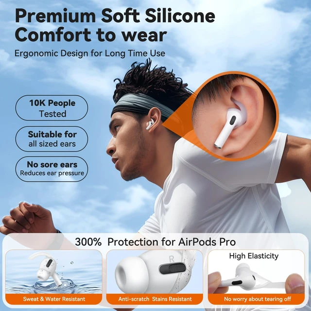 Alt view image 3 of 7 - 4 Paris for AirPods Pro 1 Ear Hooks, Anti-Slip Ear Tips (Transparent) Silicone, Soft, Skin-friendly, Comfortable to Wear, Fits All Ear Shapes, with Cleaning Pen/Carabiner/Storage Pouch