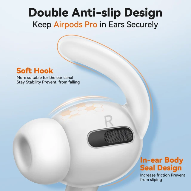 Alt view image 4 of 7 - 4 Paris for AirPods Pro 1 Ear Hooks, Anti-Slip Ear Tips (Transparent) Silicone, Soft, Skin-friendly, Comfortable to Wear, Fits All Ear Shapes, with Cleaning Pen/Carabiner/Storage Pouch